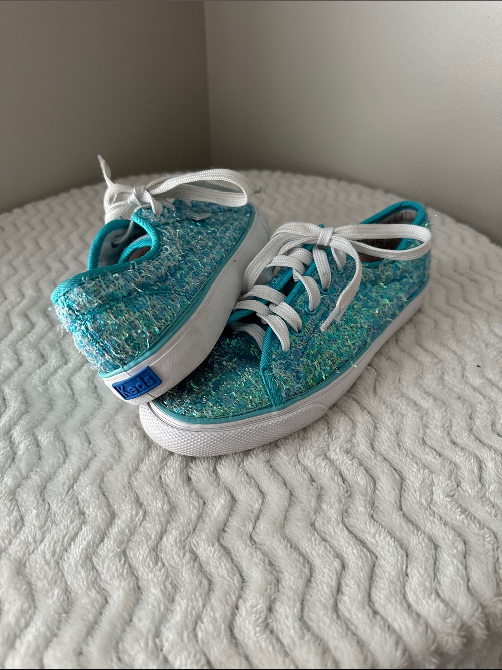 Keds Kids Turquoise Sparkle Lace-Up Sneakers
